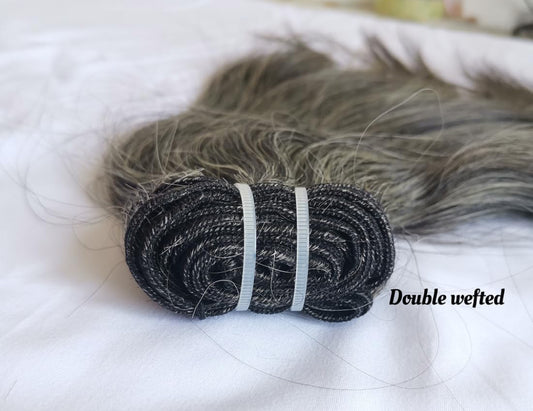 (2) Bundles of Luxury Raw Gray Hair Bundles – Single Donor, 100% Natural Straight Salt & Pepper Human Hair (14” & 16”)