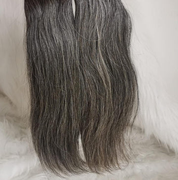 (2) Bundles of Luxury Raw Gray Hair Bundles – Single Donor, 100% Natural Straight Salt & Pepper Human Hair (14” & 16”)